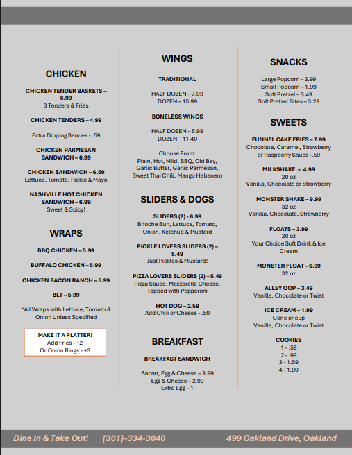 updated second menu june 2025